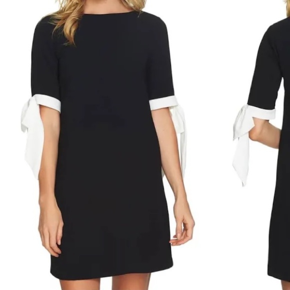Women's Tie Cuff 3/4-Sleeve Crew Neck Shift Dress black